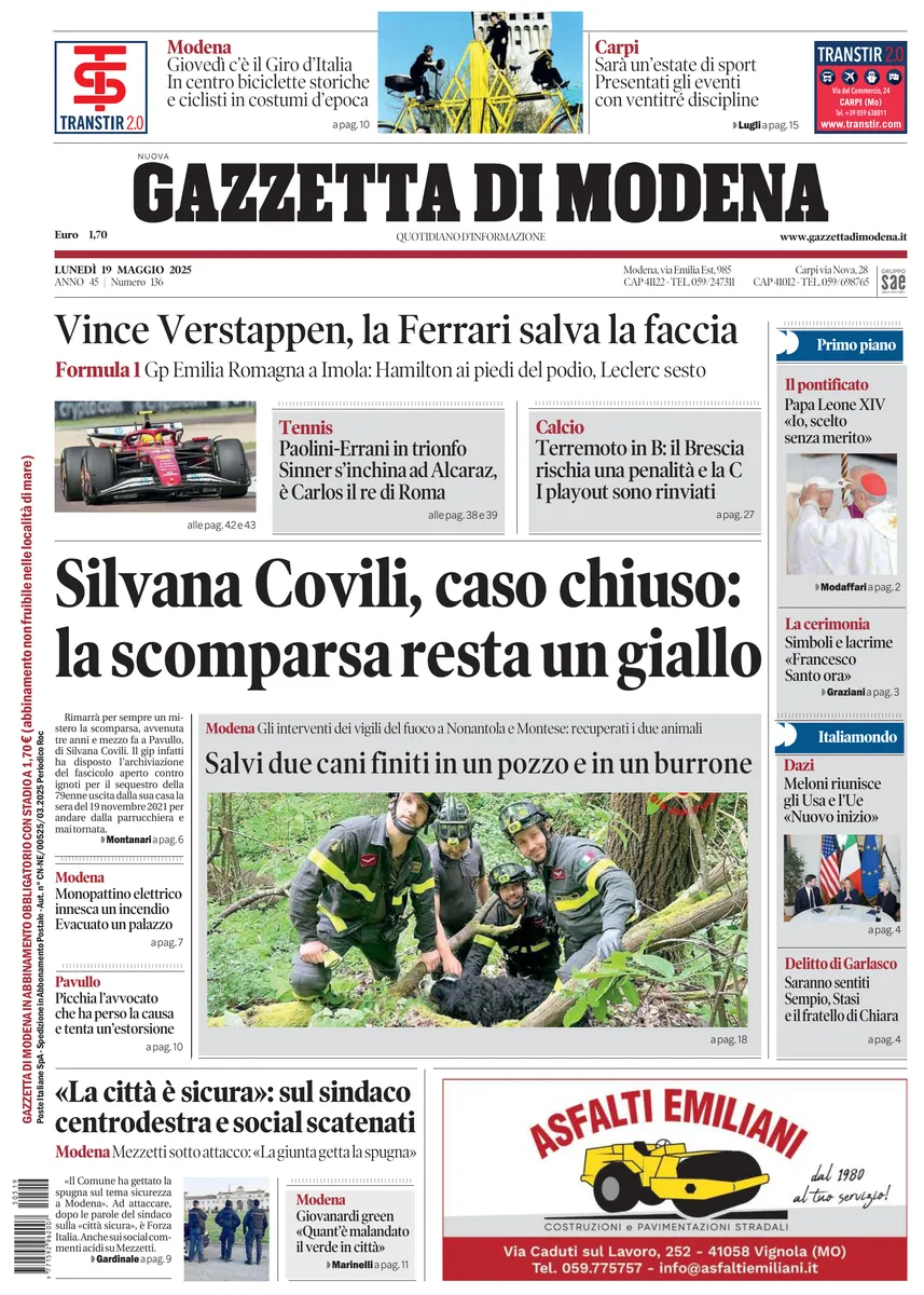 Prima-pagina-gazzetta di modena-oggi-edizione-del-2025-05-19